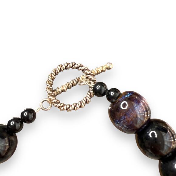 Vintage black onyx necklace 17 inch sterling silver clasp - Picture 2 of 5